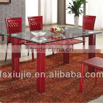Modern Large Durable Red and Black Square Glass Dining Table XjL836A