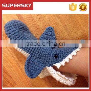 A-196 hand crochet indoor shark socks handmade knitting shark booties chunky knitted shark slipper booties