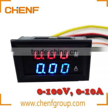 Cheaper High Quality DC Volt Amp Dual display Meter 0.28" DC 0-100V/10A Voltmeter Ammeter With Ampere Shunt Red+Blue LED