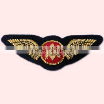 Hand embroidery virgin atlantic bullion wire officer pilot wing