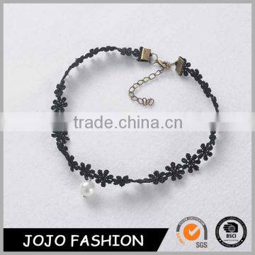 Popular hot sale black lace women bracelet with pearl