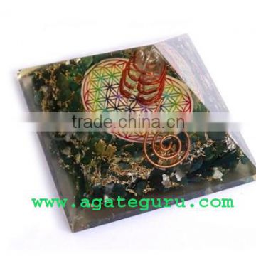 Quality Manufacturer Of Big Orgone Energy Green Jade Pyramid With Flower Of Life Symbol And Crystal Point Reiki Pyramid