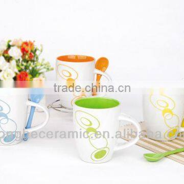 Wholesale Cheap ceramic mug with spoon 12oz