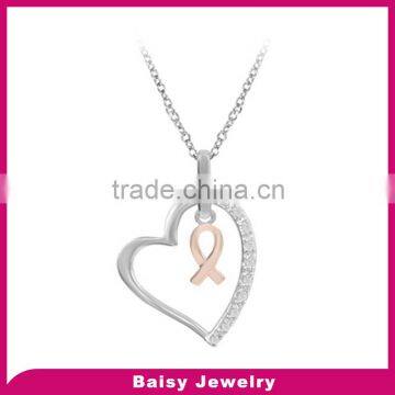 custom jewelry stainless steel Diamond Heart breast cancer awareness ribbon Pendant