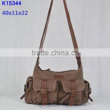 Angelkiss bag china Cavans shoulder bag with two front pockets/brown color sling bag