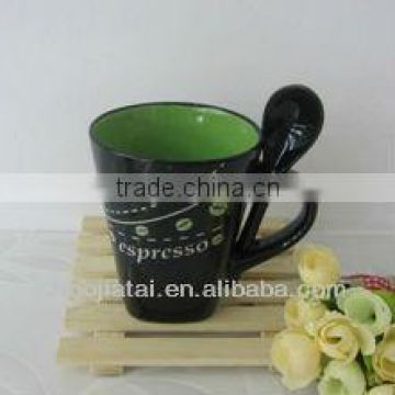 11oz Inner Green Glazed Bottom Square Decaled Stoneware Espresso Mug with Spoon