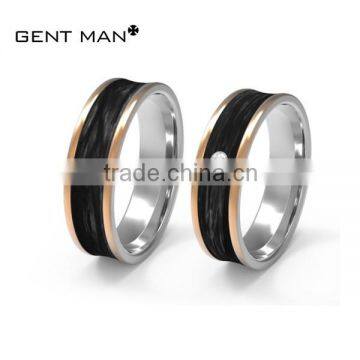 fashion jewelry solid carbon fiber couple ring his and hers 925 silver wedding bands