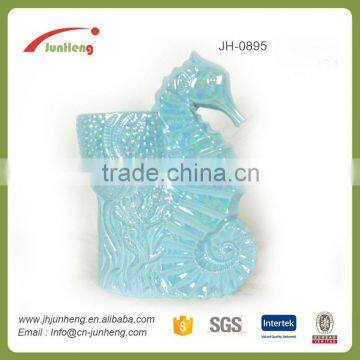 home & garden embossed glazed blue seahorse wholesale ceramic blue ceramic planters