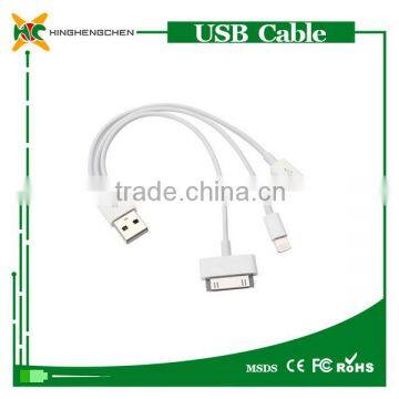  China phone charge cable triple head usb cable 3 in 1 USB charging cable for mobile phone