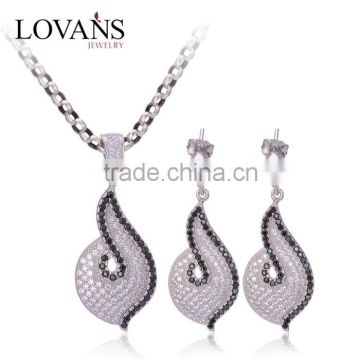 Black Spinel And White Zircon Indian Silver Jewelry Set E008