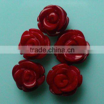 14mm natura half drill rose/flower shape red coral beads for wholesale