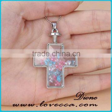 Cross Shape Dry Flower Glass Locket Pendant Necklace photo-5
