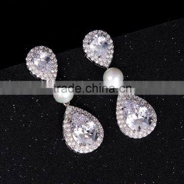 New style white cubic zirconia jewelry bridal pearl earrings