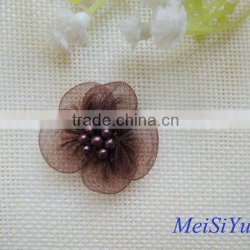 Small ribbon flower with pearl for bottle decoration