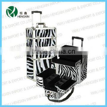 Zebra print cosmetic case trolley aluminum makeup case