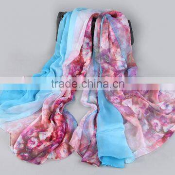 Fashion Active Dying Floral Pattern Scarf 100% Polyester Silk Scarves for Women photo-2