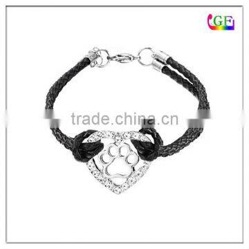 Customized Fashion pet crystal jewelry leather cuff bracelet jewelry