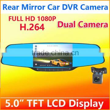 Shenzhen factory direct sale top quality dual cameras 2 lens rearview mirror car DVR 1080p FULL HD H264 Best seller