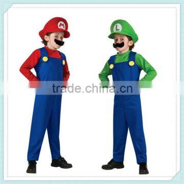 Hot Sale! Children Funny Cosplay Costume Super Mario Luigi Brothers Plumber Fancy Dress Up Party Costume Cute Kids Costume