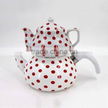 High quality full deccal flower printing turkish double tea pot kettle set enamel kettle