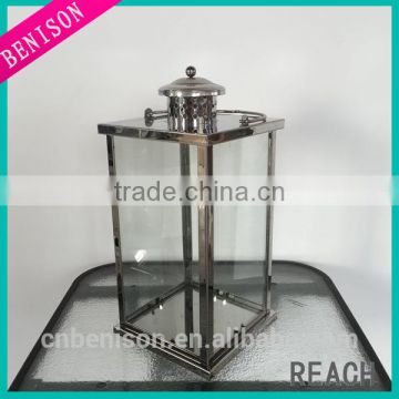 Stainless Steel and Glass Pillar Hold Lantern