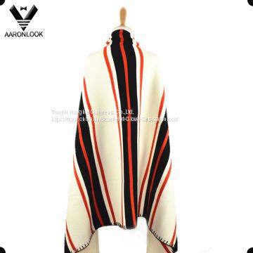 Women Wool Acrylic Blended Stripe Pattern Knitted Poncho photo-3