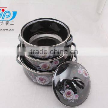 16-20cm 3 Pcs Enamel Casserole With Cover Dark Color Beautiful Decal photo-3