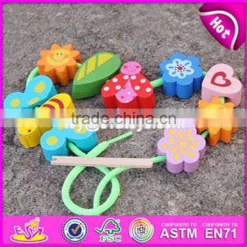 2017 New design 10 pieces beads children preschool wooden lacing toys W11E064-S