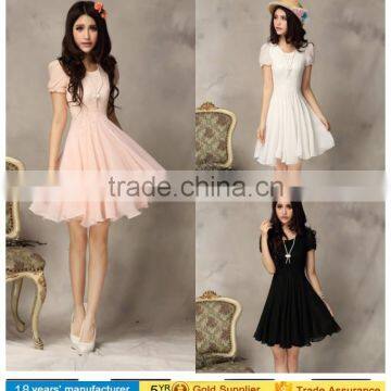 Women Sweet Short Sleeve Chiffon Cocktail Party Evening Mini Homecoming Dress