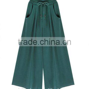 Fashion Indian Women Casual Pants Wide Leg Trousers With Elastic Band photo-5