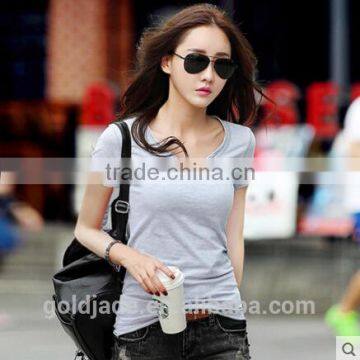 Customized Manufactorying Pure V Neck Short-sleeve Ladies T Shirt photo-3