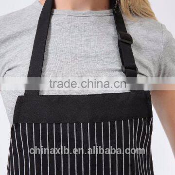 Adjustable Bib Apron With Pockets - Extra Long Ties, Commercial Grade, Unisex - Black/White Pinstripe photo-2