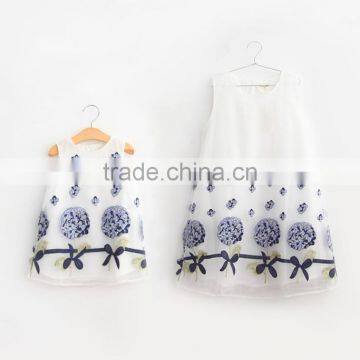 New Design Summer Embroidery on Organza Mother and Daughter Dress Same Clothes for Mother and Daughter photo-2
