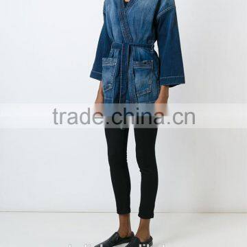 Hot Sale Unique Design Lady Denim Kimono Style Jackets for Sale photo-3