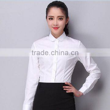 2015 wholesale mandarin collar ladies office white shirt