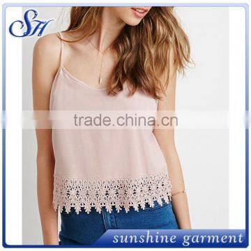 2015 New Fashion Crochet Trim Cami Tank top