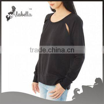 Cotton/polyester Black Light French Terry Cutout Shirt for Women photo-2