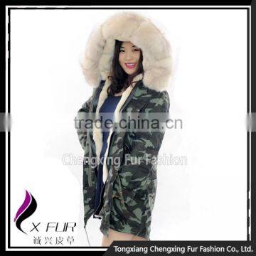 CX-G-P-08D Fashion Parka Jacket Real Rex Rabbit Fur Jacket With Fox Collar photo-2