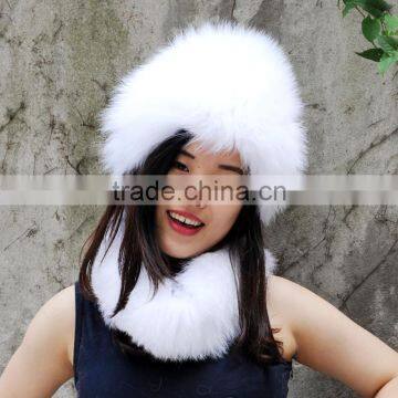 CX-C-01H Good Quality Winter Fox Fur Hat And Ring Scarf Set Beanie Hat photo-6