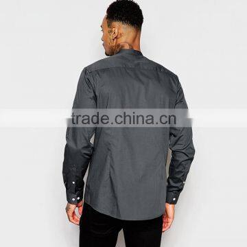 Mens Grey Cotton Shirt With Grandad Collar photo-2
