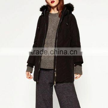 High Quality Fashion Black Parka Italian Fur Coats for Lady photo-3