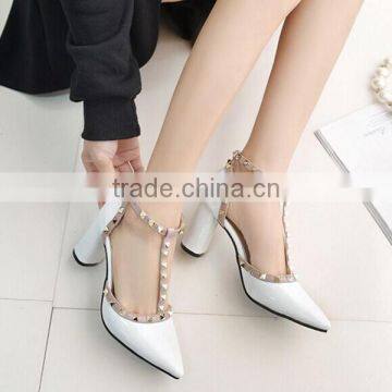 F20012H Pointed High Heel Women Shoes Rivets Sexy Shiny PU Women Shoes photo-3
