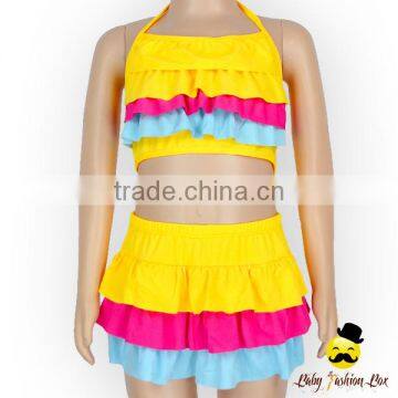 Fashion Max Children Colorful Ruffle Separable Rainbow Little Girl Swimwear Suit Clothes photo-3