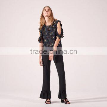 2017 BEST STYLE Women Simple Floral Print Bare Shoulder Blouse photo-2