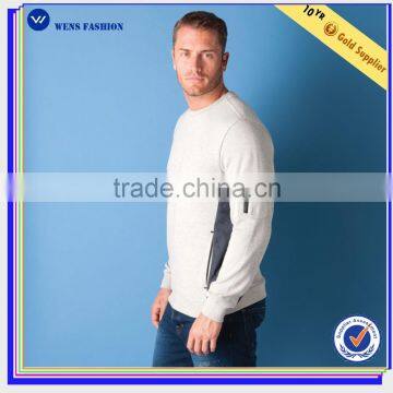Zip pocket brushed fleece mens custom crewneck sweatshirt hoodie
