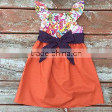 2017 children latest dress style girl orange print skirt baby girl fairy dress with butterfly wings