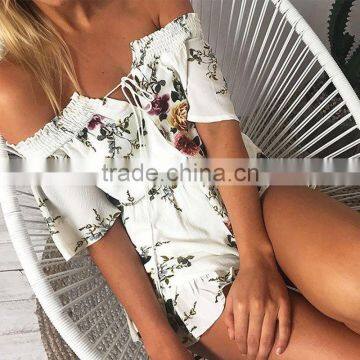 Drop Shipping Floral off Shoulder One Piece Adult Fashion Short Jumpsuit for Wholesale 2017 photo-4
