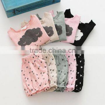 Summer printing t-shrits and shorts girls casual kids clothing sets