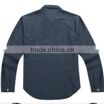 Latest Blue 100% Cotton Cowboy/jeanet Long Sleeve Casual Shirts for Men With Dots and Spread Collar photo-3