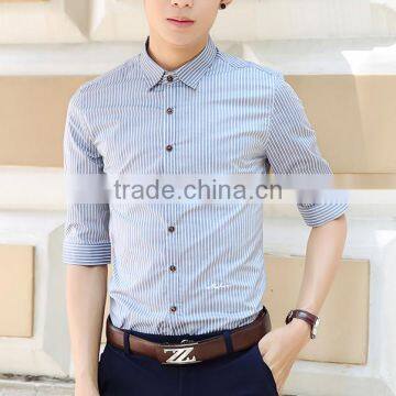 Men in shirt sleeves stripe DP summer men's slim young Korean business casual shirt five tide sleeve